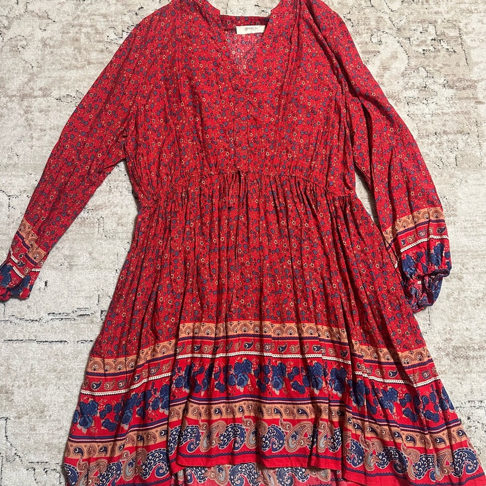 Boho Red Floral Tiered Maxi Dress - Unbranded